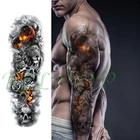 Водонепроницаемая Временная тату-наклейка с изображением Льва цветка бабочки черепа полная рука большие поддельные тату флэш-тату наклейки для мужчин и женщин