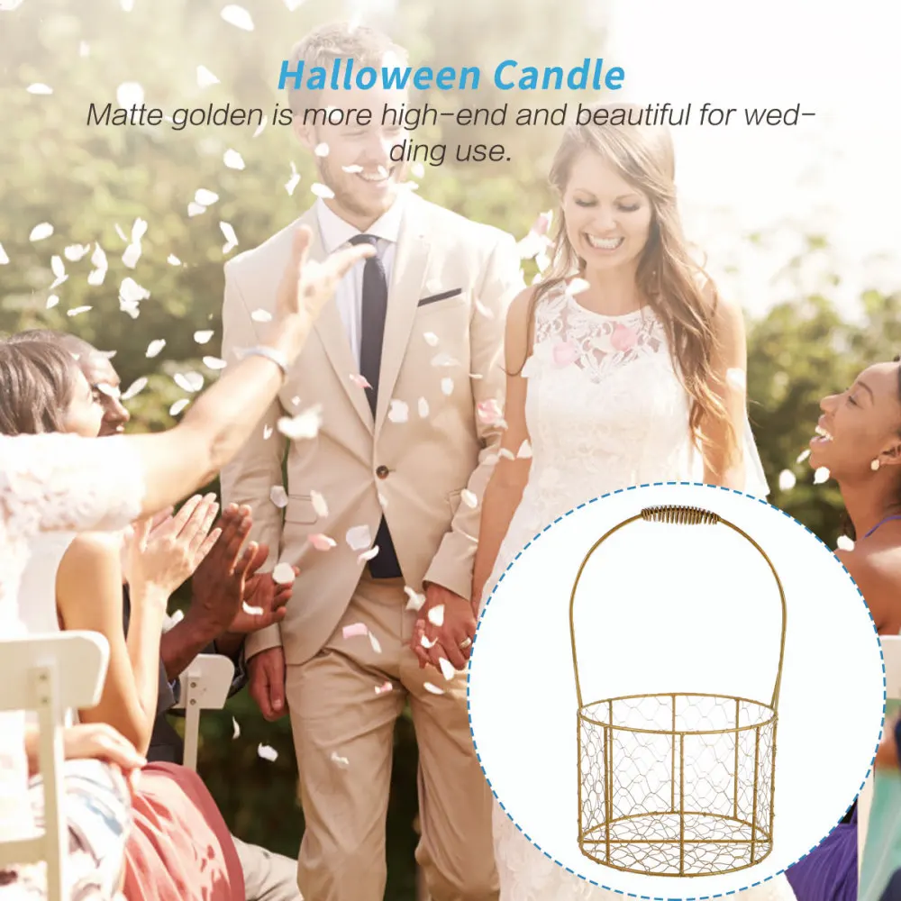 

1Pc Woven Woven Gift Box Exquisite Basket for Wedding (Golden, Round)
