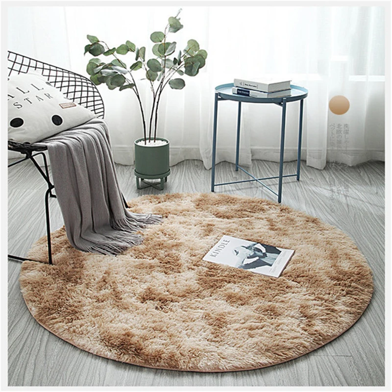 

Tie-dye Fluffy Round Carpets for Bed Room Khaki Shaggy Living Room Area Rug Floor Rugs Long Plush Chair Mat Bathroom Bath Mats