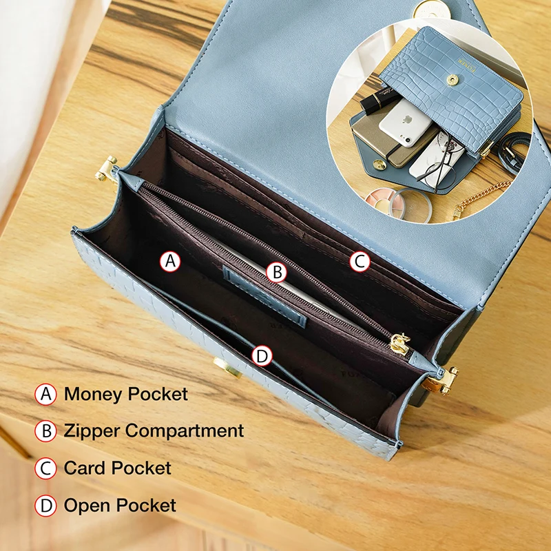 Женская сумка Кроссбоди FOXER синяя мини из спилка с откидным клапаном эффектом