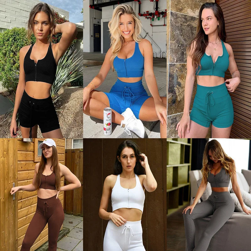 

Women's Yoga Set Tracksuit Female Clothing Fitness Long Sleeve Shirt+Bra+ShortShirt+Seamless Leggings Workout Running Suits