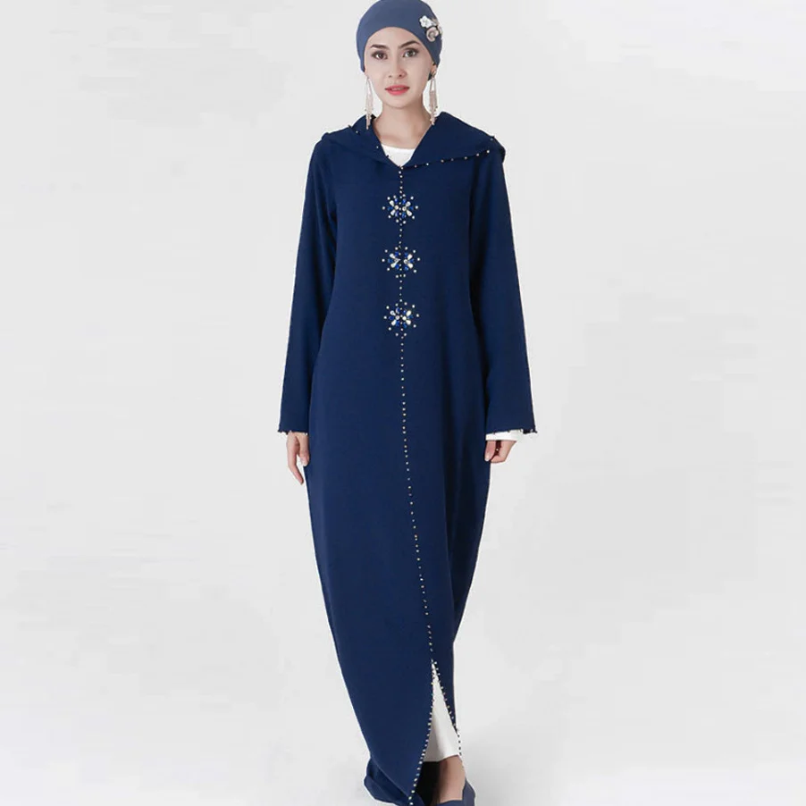 2021 Muslim New Women's Dress Morocco Wearing Cap Hand Sewing and Drilling Long Skirt Exotic Style and Elegant Dress Abaya