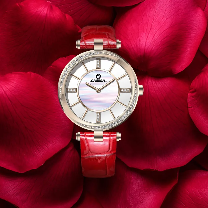 New Luxury Brand Watches Women Elegance Casual Ladies Quartz Wrist Watch Red Leather Strap Women's Watch Waterproof 100m #6603 enlarge