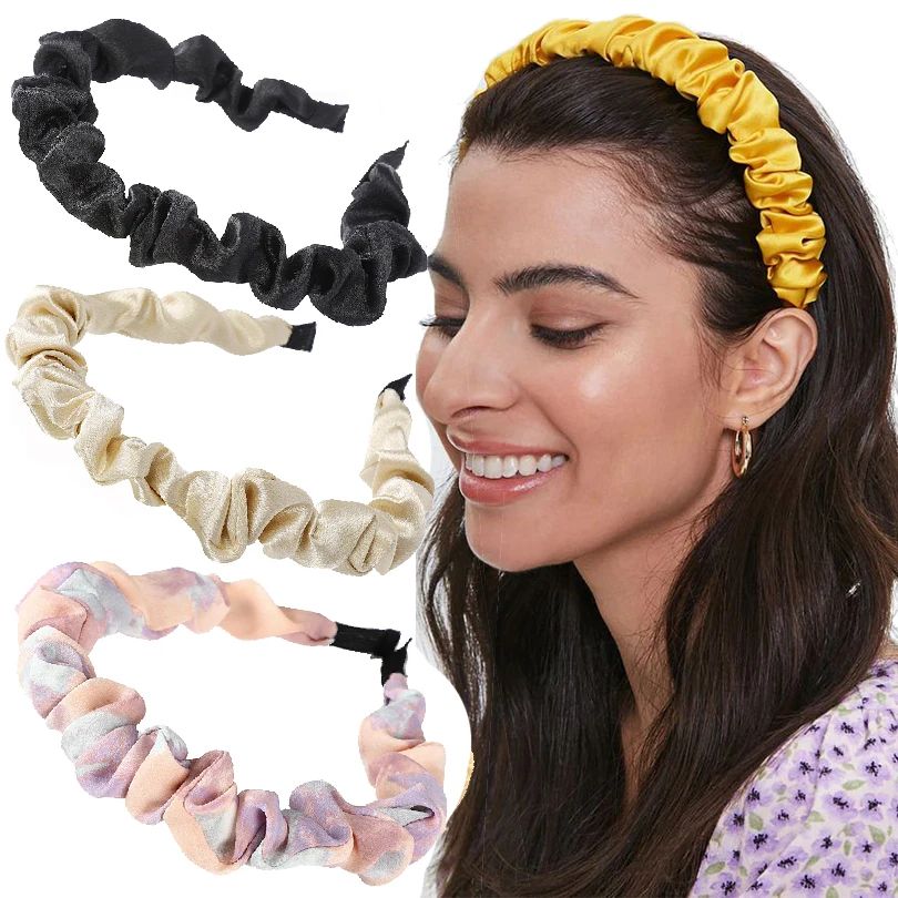 Женская плиссированная повязка на голову AWAYTR однотонная эластичная аксессуар