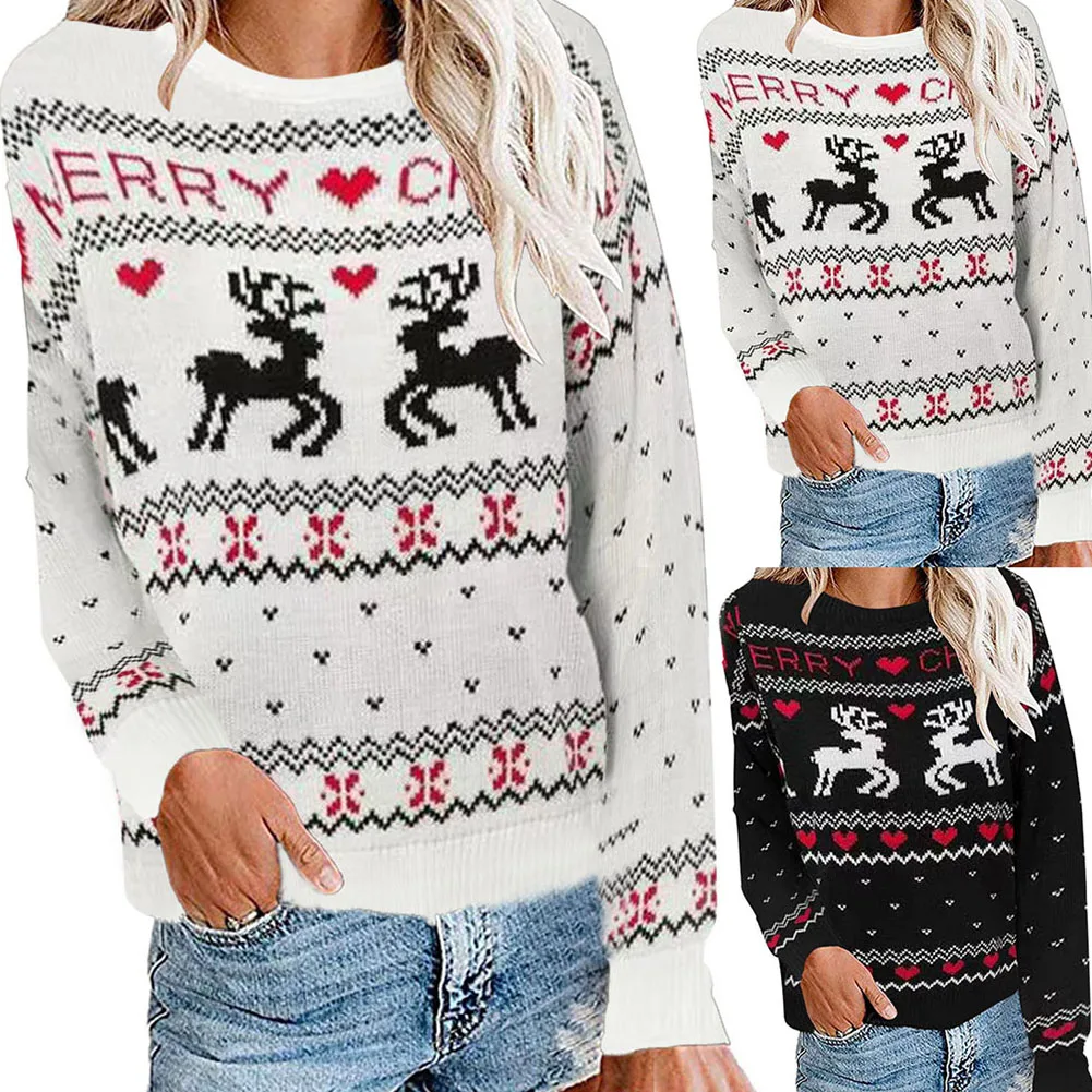 Fashion Sweater Acrylic Fibers Merry Christmas Sweaters Women Long Sleeve Autumn Winter Deer Print Pullover Jumper Tops New N5 | Женская