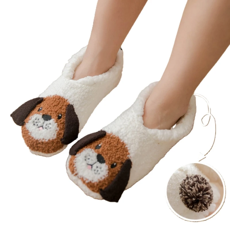 

Women Winter Warm Plush Lined Slipper Boat Socks Cartoon Non Slip Indoor Booties X5XD