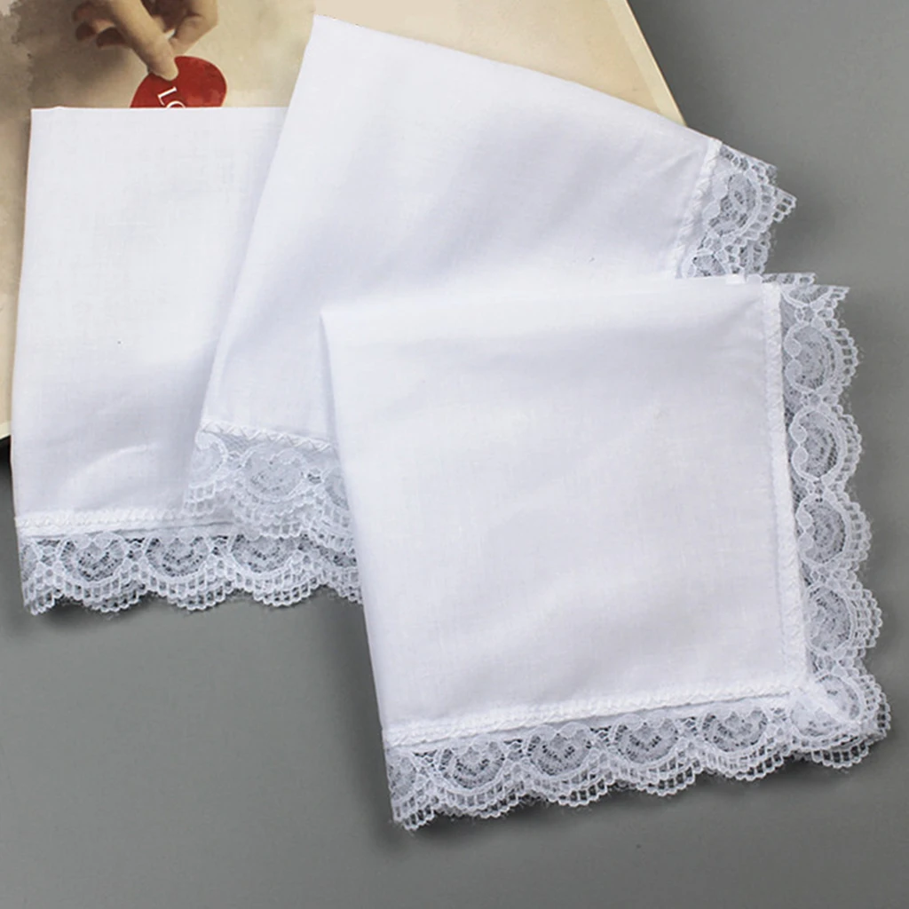 

5x Cotton White Handkerchiefs Blank Pocket Square Hanky for Men Women Hankie Classic hankies with lace trim