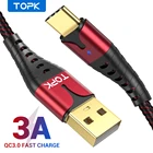 TOPK LED 3A USB Type C кабель для быстрой зарядки для Samsung S10 мобильный телефон Type-C кабель зарядного устройства