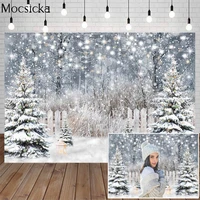 winter forest white christmas tree photography backdrop snowflake merry christmas snowfield background photo studio props banner