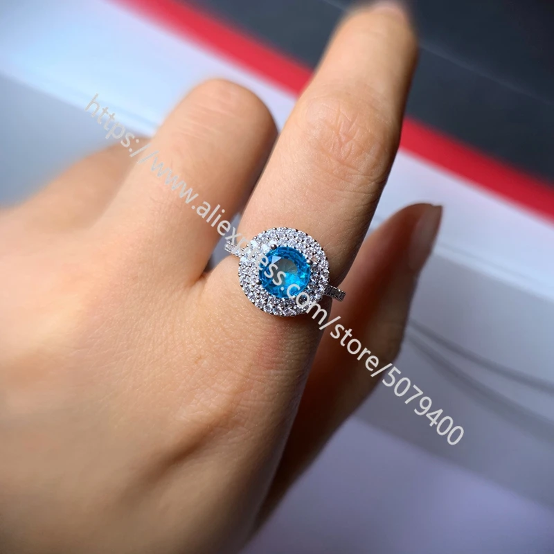 

Halo Round Brilliant Fine Quality blue Cubic Zirconia Ring Sil-ver plated Engagement CZ Ring Promise Ring Anniversar
