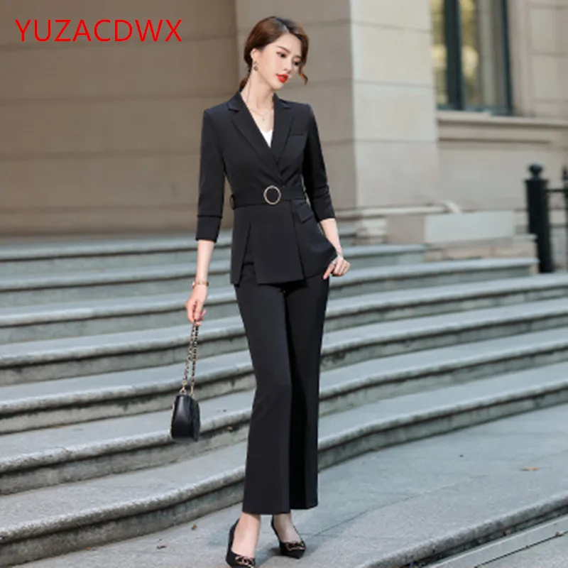 Office Ladies Blazer and Trouser Pant Suit 2022 Autumn for Women Formal Fashion Black White light green Business 2 Piece Set enlarge