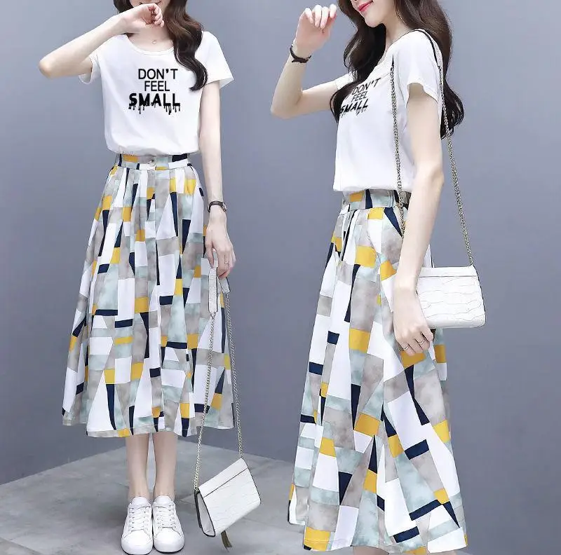 

Half-length Skirt Female Two-piece Suit 2021 New Summer High Waist Mid-length Dress Bohemian Holiday Chiffon Skirt