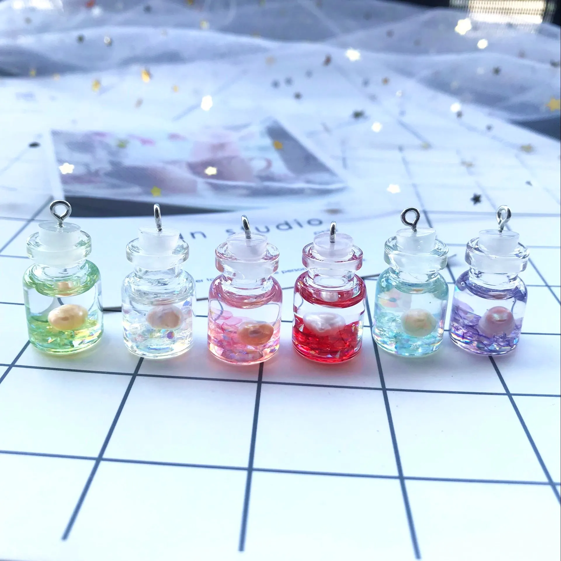 4 шт./лот стекло натуральным жемчугом дрейф бутылка kawaii ключ Кольцо Серьги