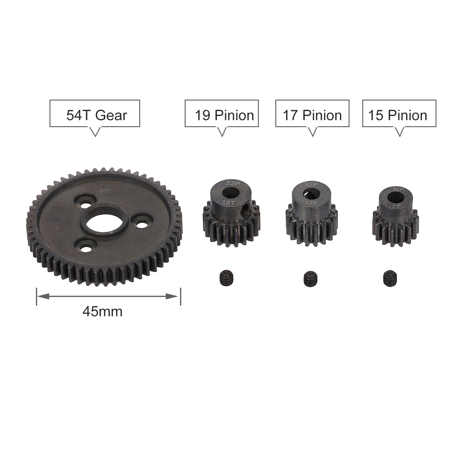 Сверхмощная пряжа из закаленной стали 54T Gear с 15T/17T/19T Pinions для Traxxas Slash 4x4 Stampede 1/10 Peak