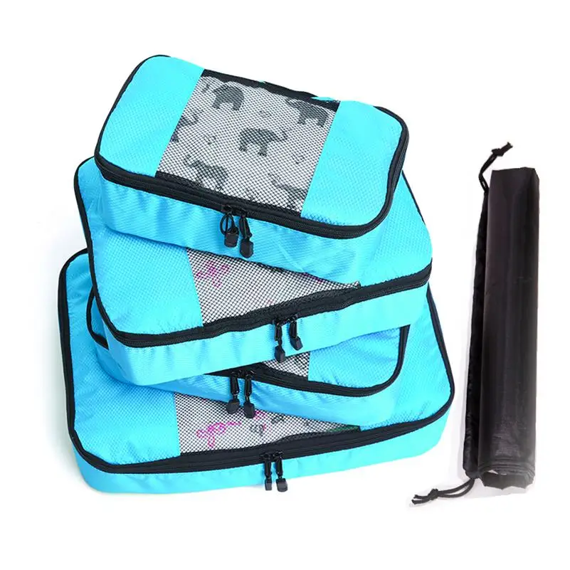 BLUE 4 Set Дорожные сумки куб для упаковки багажа нейлон/женщины/большие/дамы/большие/водонепроницаемые/сумка-Органайзер для путешествий/Женщины/наборы упаковка объемный Органайзер - Цвет: BLUE 4 Set
