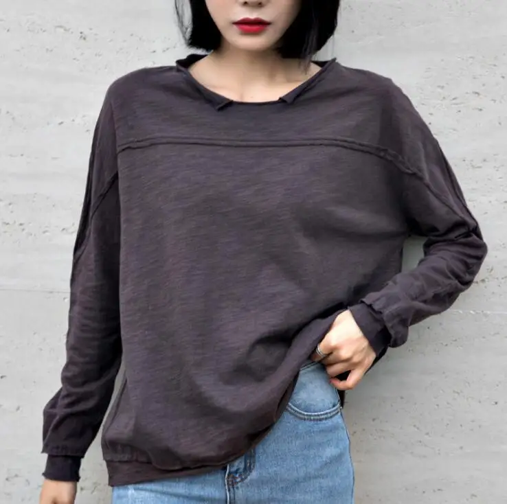 

Женская модная футболка с длинным рукавом, Женская хлопковая Свободная рубашка, однотонный Повседневный Топ
