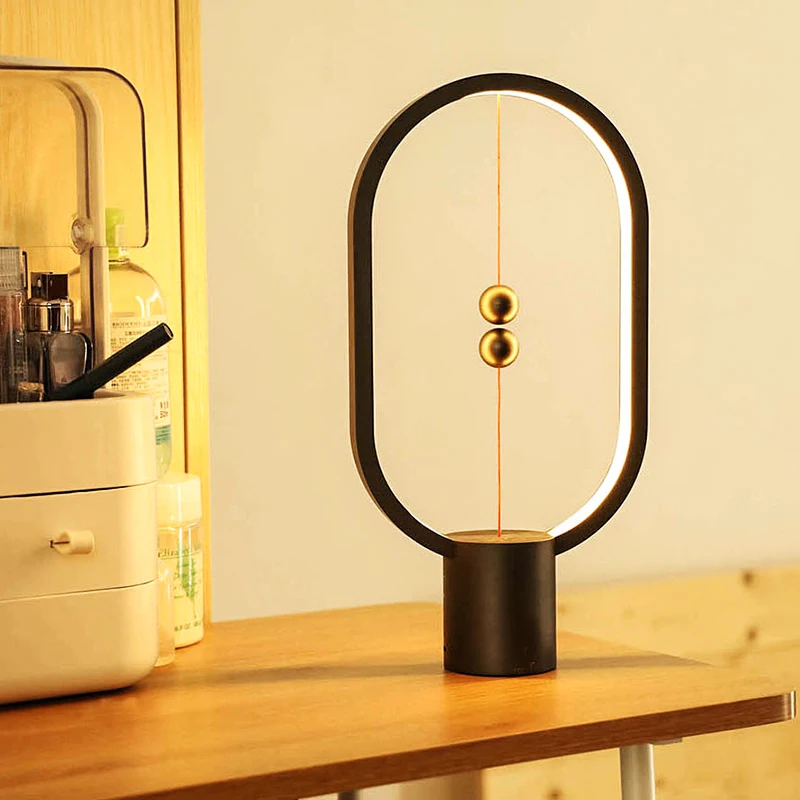 

USB Rechargeable Mini Balance LED Table Lamp Ellipse Creative Magnetic Mid-air Switch Eye-Care Night Light Touch Control Gifts