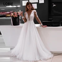 lorie elegant lace appliques wedding dresses long sleeve bridal gowns boho v neck beach wedding gown plus size white ivory dress