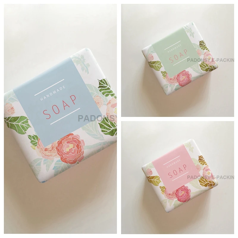 Envoltura de papel de envoltura de jab&oacute;n con estampado de flores rosas, envoltura de jab&oacute;n de proceso en fr&iacute;o puro hecha a mano-0