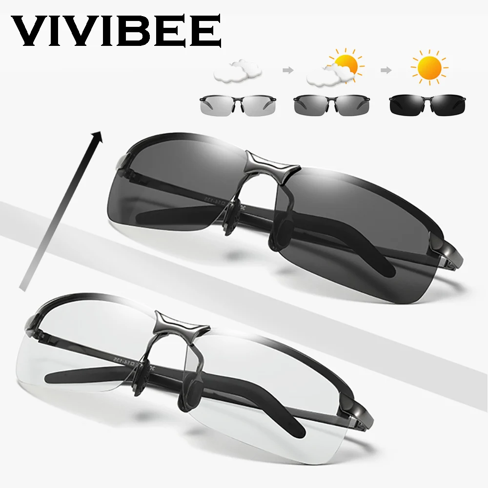 VIVIBEE оправы Цвет изменение солнцезащитные очки для вождения Для мужчин драйвер квадратныая металлическая Для женщин летние фотохромные поляризационные солнцезащитные очки