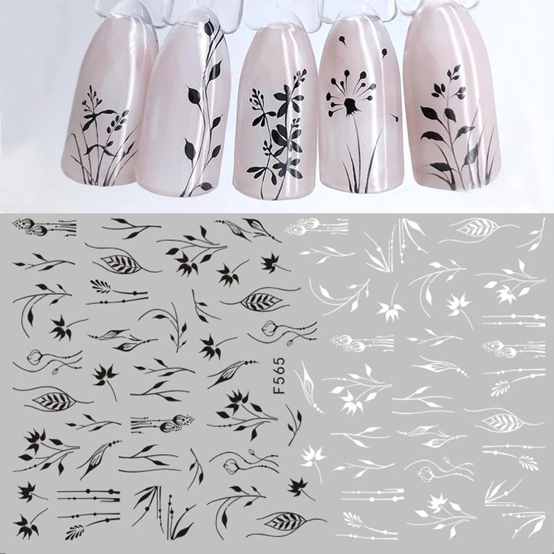 1 шт Nail Art Стикеры наклейки черный белый цвет в полоску с цветами линии... дизайн