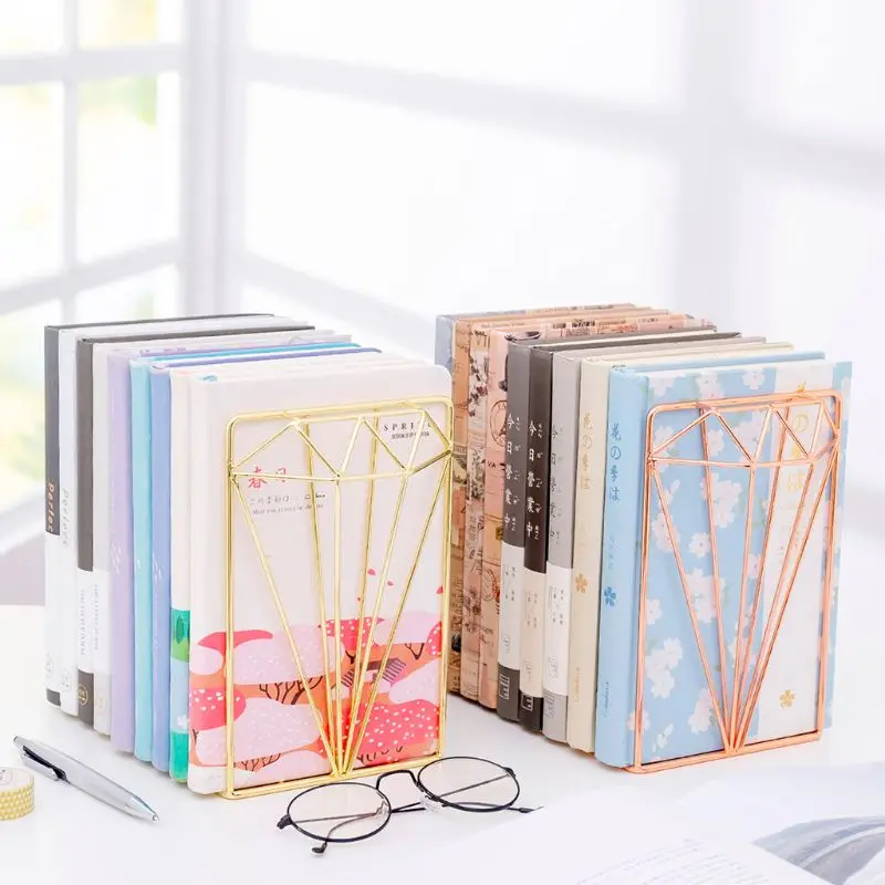 

Creative Diamond Shaped Metal Bookends Desk Organizer Book Support Stand Storage Holder