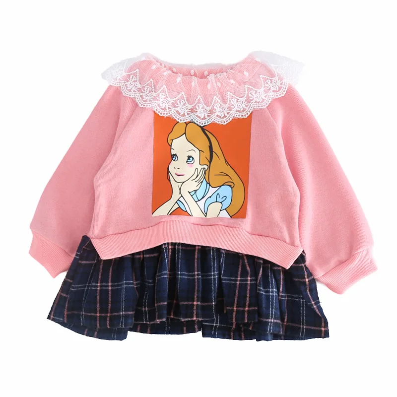 Girls Princess Dress with Lace Sweet Long Sleeve Sweater Baby Kids Cute Clothing Outfits Children Spring Autumn Clothes | Детская одежда