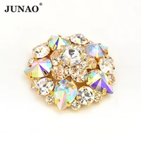 junao 2pcs 40mm sewing crystal ab glass flower rhinestone flat back crystals strass applique sewn gold claw glass stones