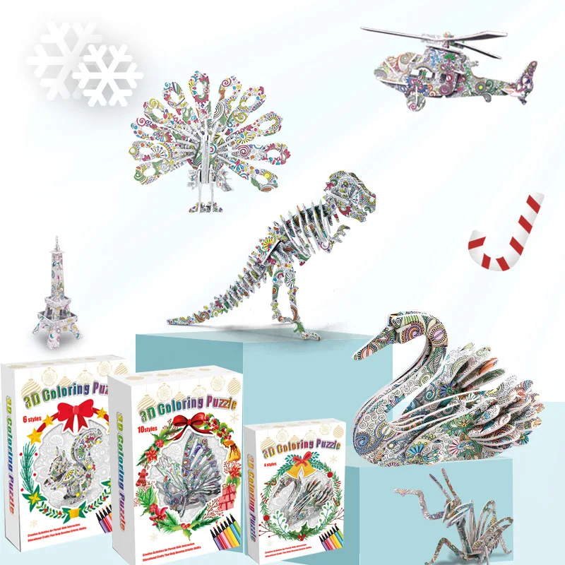 

10pcs Paper 3D Jigsaw Puzzle Baby Paintable Educational Learning Toys for Children Butterfly Animal Shape DIY handmade graffiti