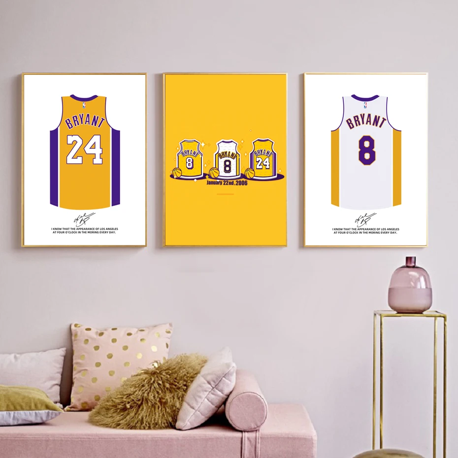 

Nordic Modern Basketball Star Kobe Bryant Historical Jersey Memorial Poster Decorative Painting Wall Art Living Room Home Decor