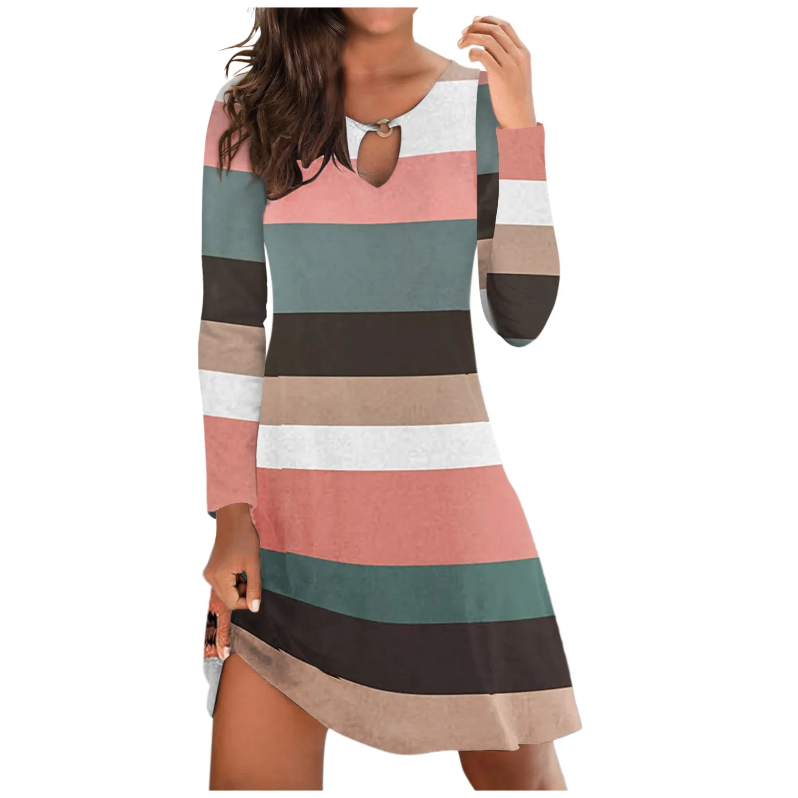 

Женское Платье с длинным рукавом, повседневное облегающее Платье мини в полоску с круглым вырезом и принтом, осень 2021