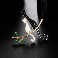 black cat sleeping on the tree enamel brooches for women new years gifts
