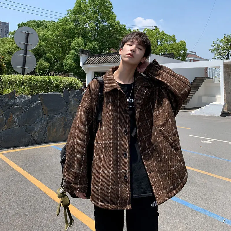 

Autumn Korean Plaid Jacket Men's Fashion Retro Casual Jackets Mens Streetwear Wild Loose Hip-hop Bomber Jacket Men M-XL