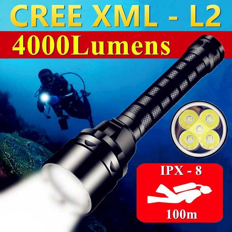 CREE XM-L2/T6 IPX8 Waterproof Professional Powerful Ultra Bright LED Scuba Diving Flashlight Underwater 100m Torch Lamp Lanterna waterproof 6000lm 4xled l2 powerful 100m underwater diving flashlight torch lamp 2x6800mah battery dual charger