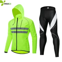 wosawe reflective water repellent men cycling jacket set bicycle jersey padded pants tight kit windproof mtb bike clothing suit