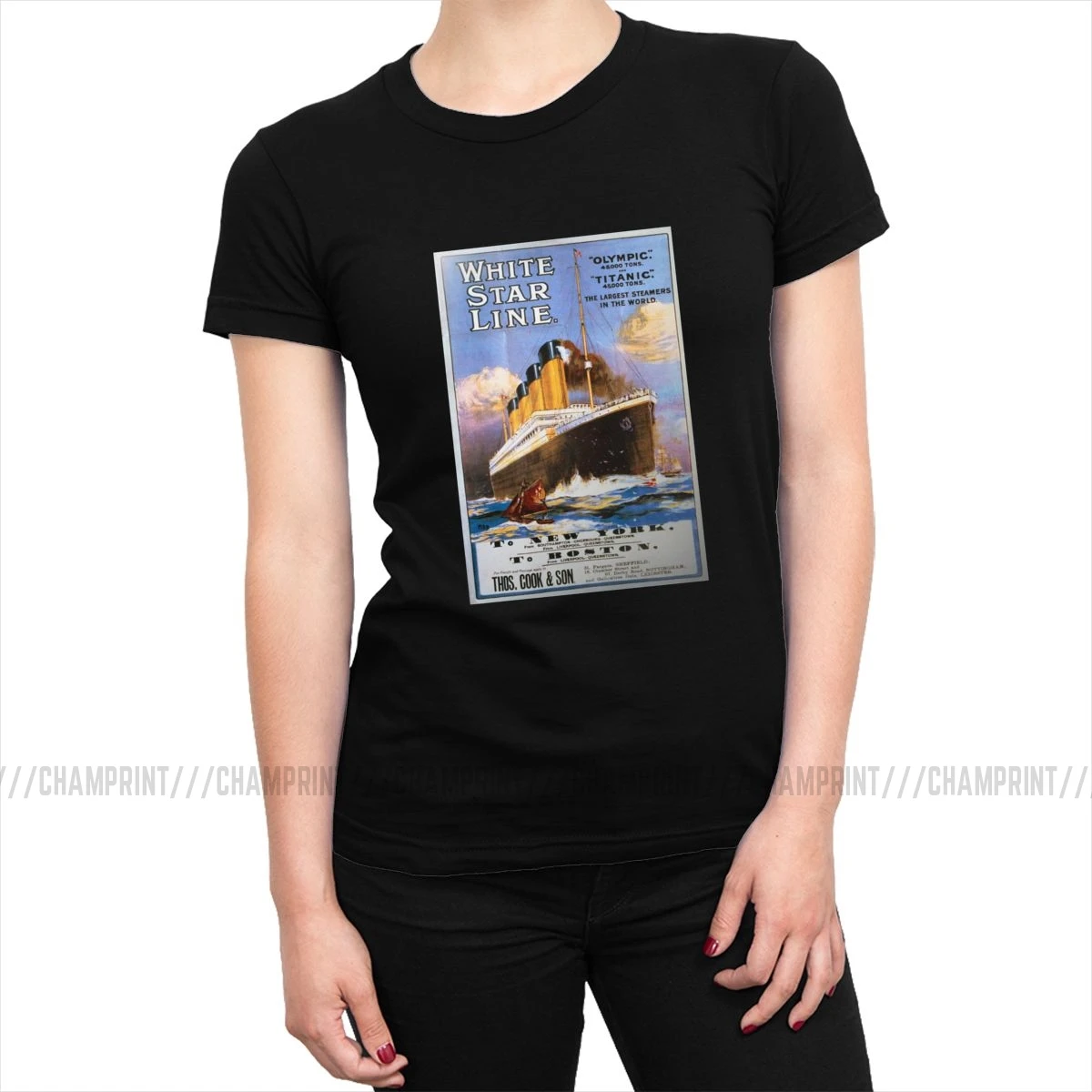 Футболка женская с принтом Титаник винтажный постер Повседневная тенниска из 100%