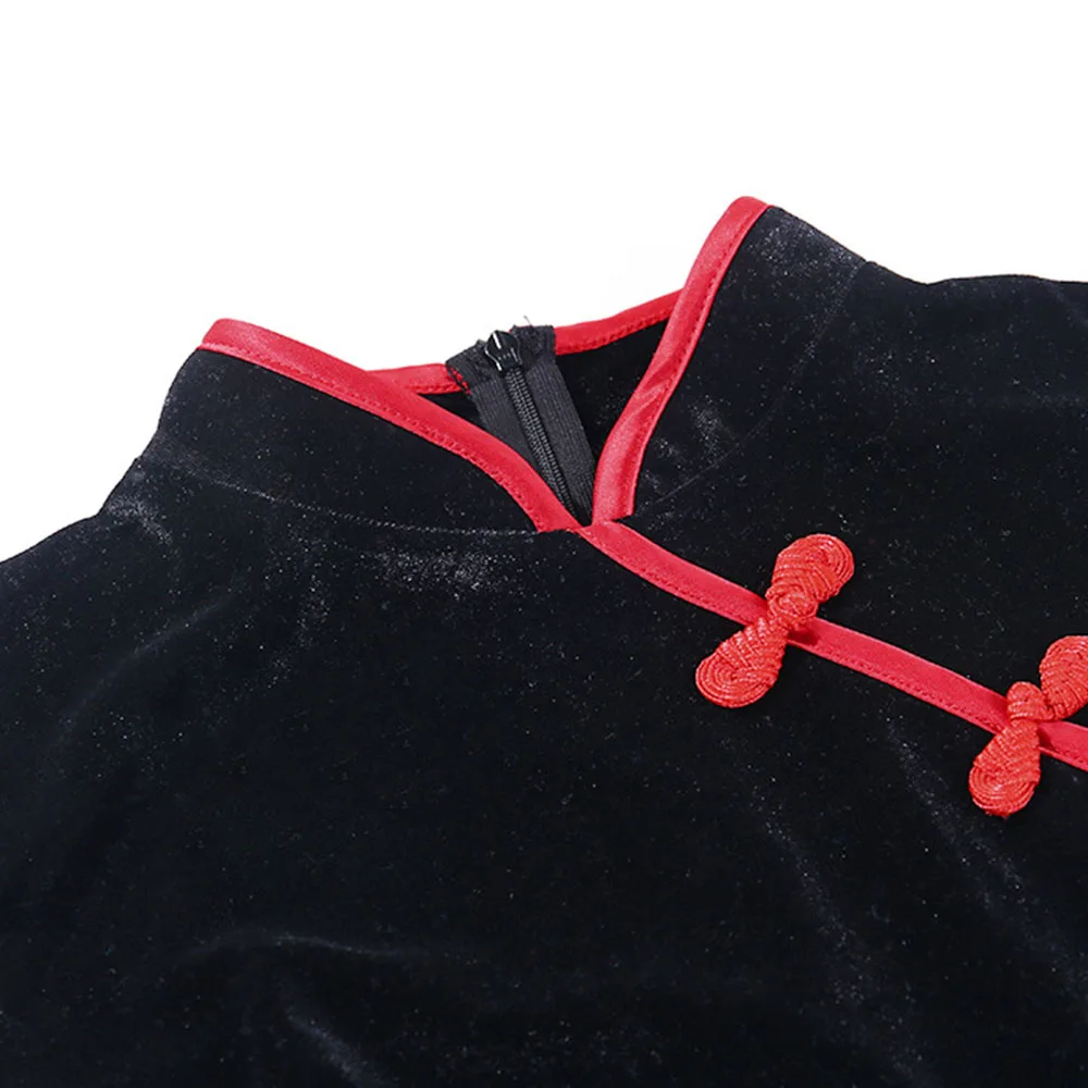 Облегающее черное платье Cheongsam с коротким рукавом сексуальное женское