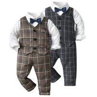 autumn childrens outerwear toddler kids clothes for boys outfit for party striped vest white shirt pants 4 pieces suit
