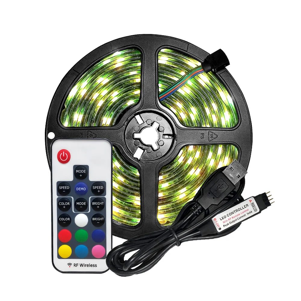 17 KEYS RGB STRIP DC5V USB Светодиодные ленты 5050 RGB 50 см, 1 м, 2 м, ТВ фонового освещения Flexibe светодиодный свет полосы 30 светодиодный s/M клейкая упаковочная лента - Испускаемый цвет: 17 KEYS RGB STRIP