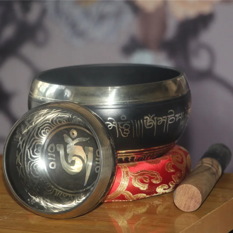 Тибетская Поющая чаша в комплекте с двойной поверхностью молоток и шелковая