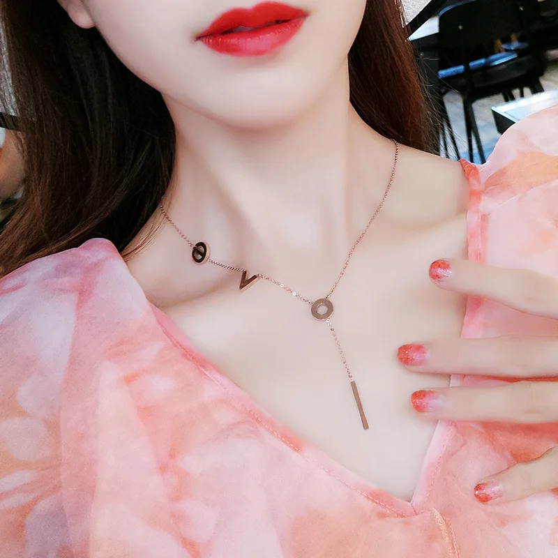 Титана буква из стали Сердечко розового золота ожерелье для женщин Корейское