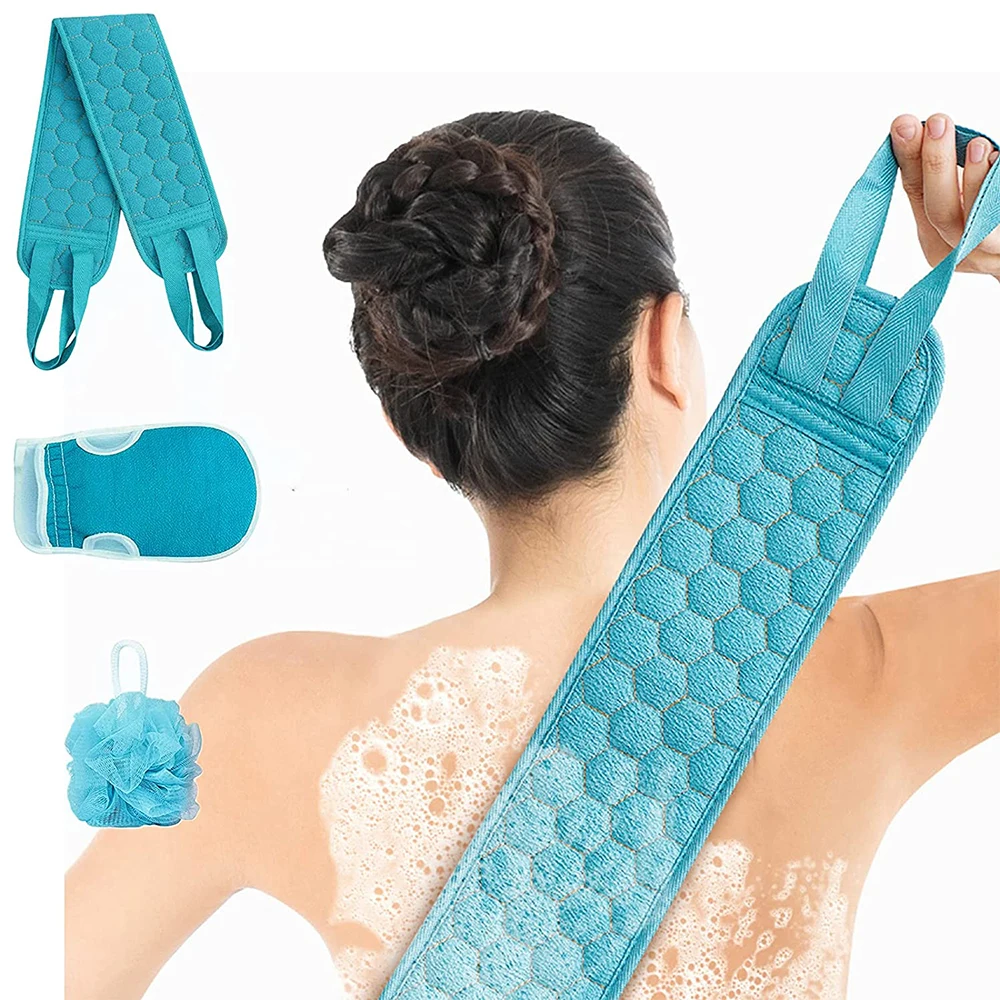 3Pcs Bath Sponge Set Exfoliating Back Scrub Gloves Body Cleansing Massage Shower Gel Scrub Towel Shower Ball