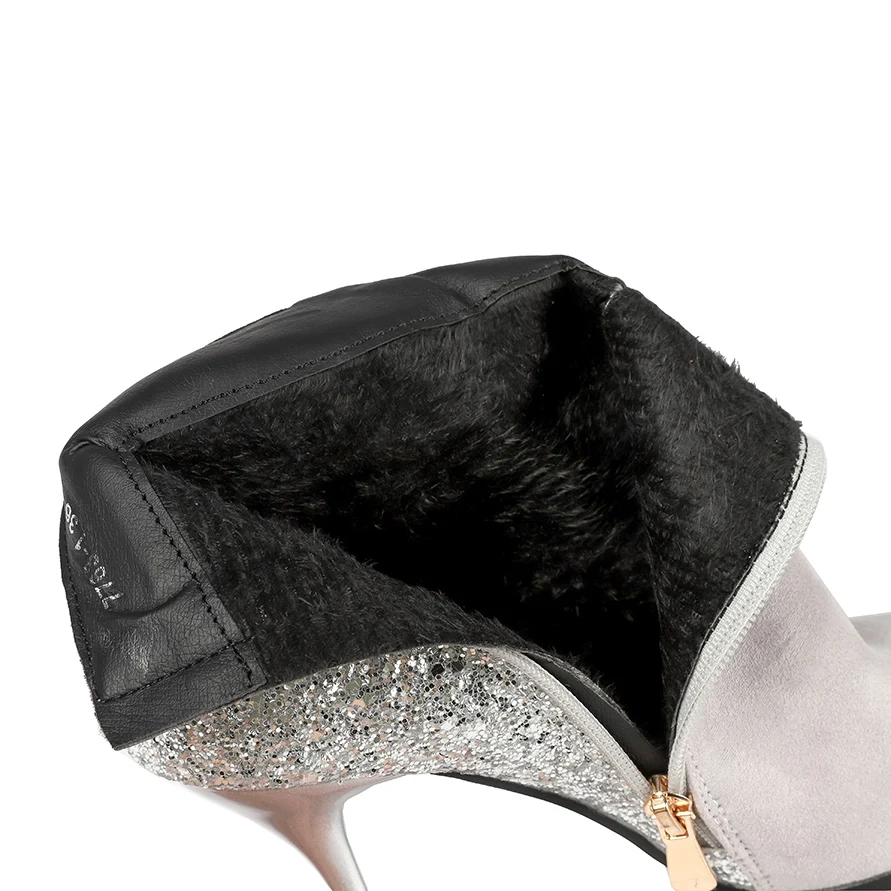 2019 г. женские ботильоны из флока с блестками пикантные эластичные ботинки на