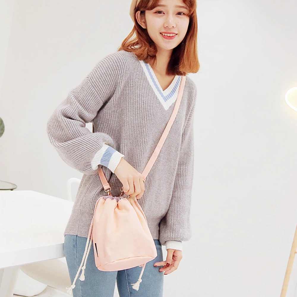 Женская Холщовая Сумка на шнурке маленькая сумка через плечо в Корейском стиле