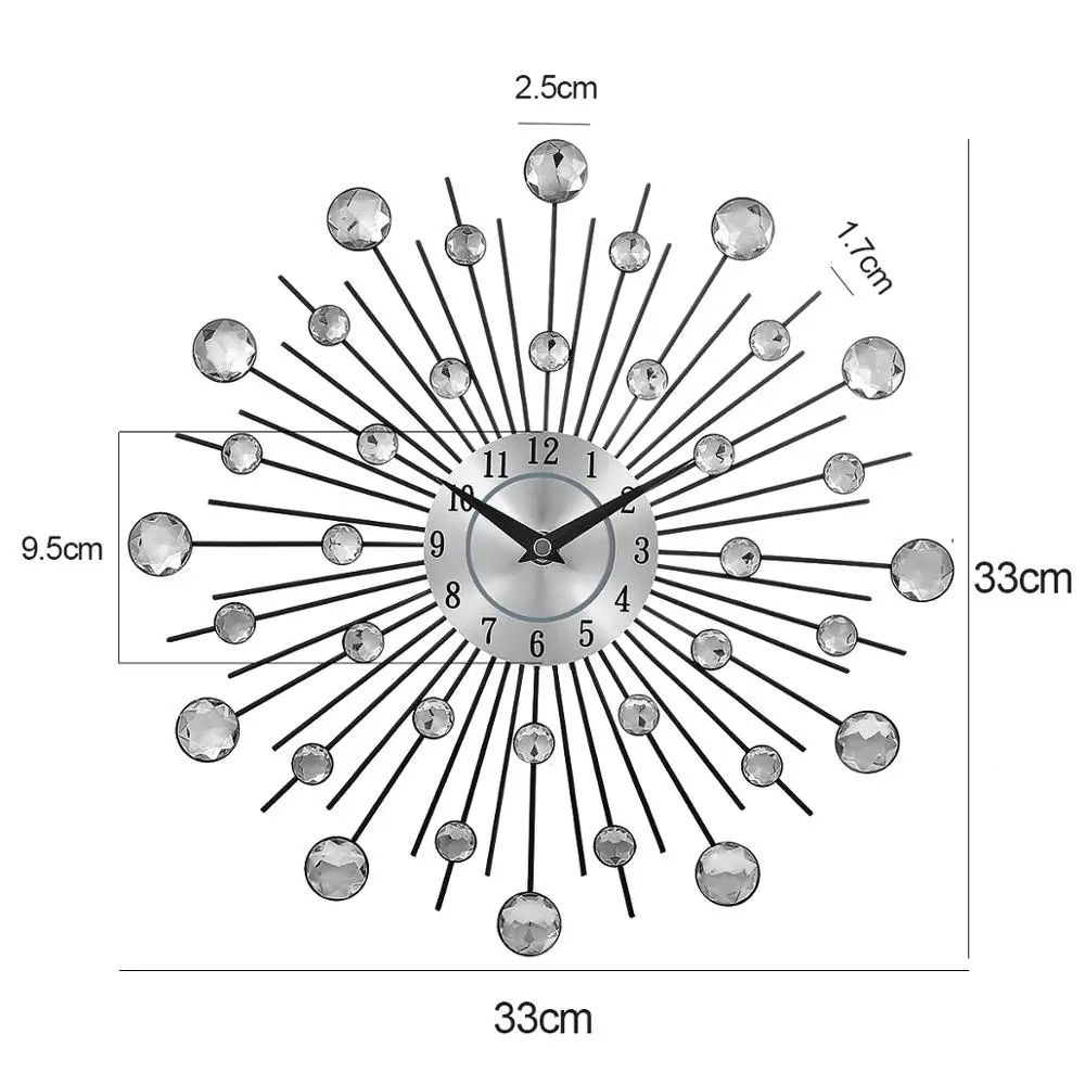 

Crystal Sunburst Wall Clock Morden Design Large Vintage Wall Clocks Home Art Decor 33cm Large Size Hanging Watch reloj de pared