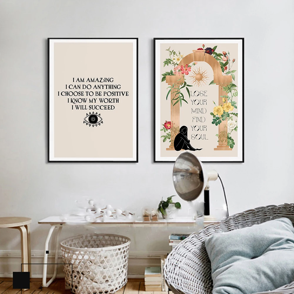 

Mid Century Modern Poster Positivity Quote Canvas Painting Minimalist Art Print Norbic Wall Picture For Living Room Home Decor