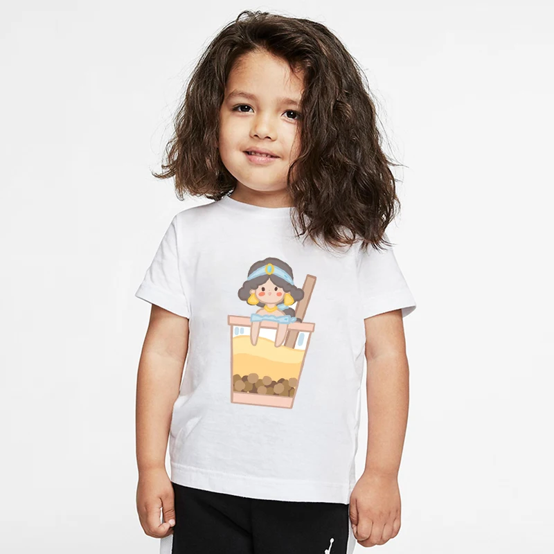 

Girl Princess Print T Shirt Toddler Funny Drinking Milk Tea T-shirt Cute Kids Anime Cartoon Tees Children 2-14T Short Sleeve