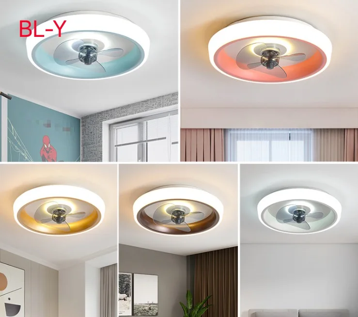 

Modern and simple children's room lLED ceiling fan lamp light luxury macaron style creative bedroom fan lamp