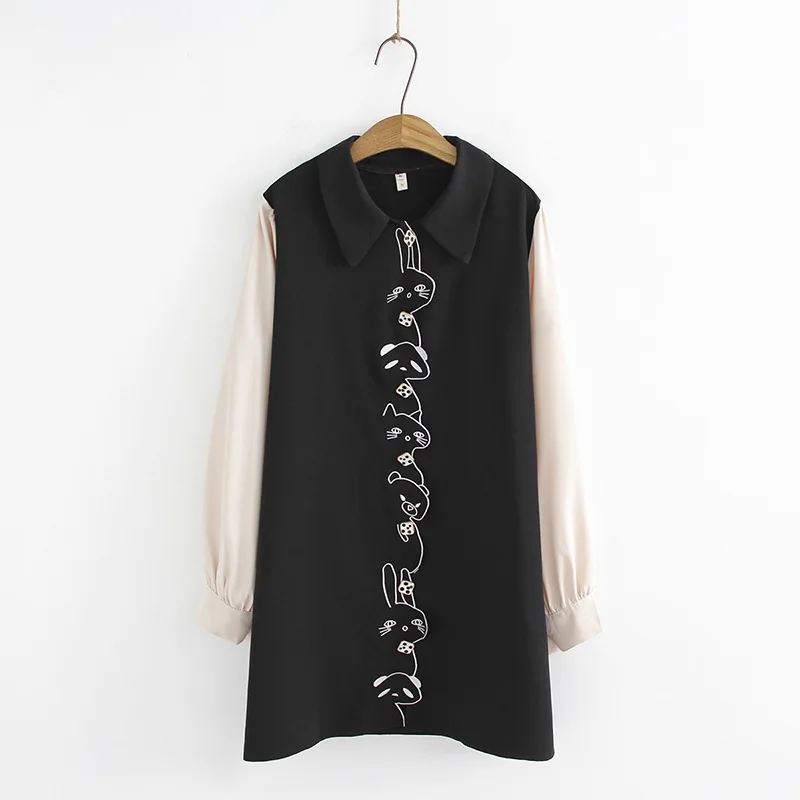 Плюс размер платья для женщин Мода &amp casual осень свободная Вышивка Кот цельное