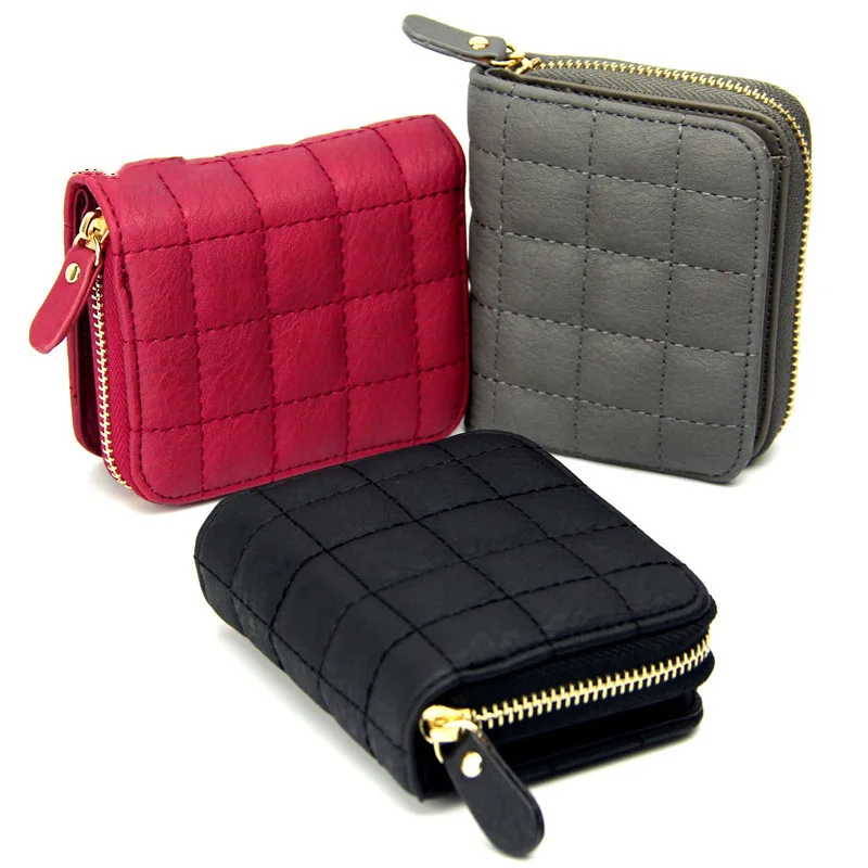 

Women Short Wallets PU Leather Female Plaid Purses Nubuck Card Holder Wallet Fashion Woman Small Zipper Wallet With Coin Purse